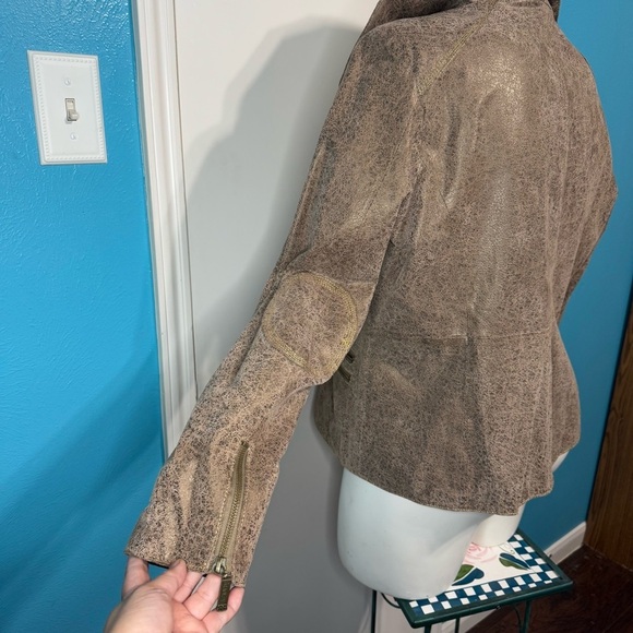 BRADLEY BAYOU women’s distressed crackle brown leather jacket Western Boho Large - Picture 5 of 17